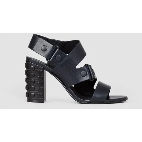 All Saints Leather East Heel Sandals Block Heel Shoes Strap Navy 41 Women’s 11 - Picture 2 of 15